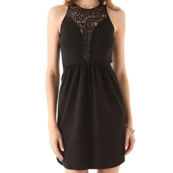 Rebecca Taylor | Black Ponte and Lace Inset Sleeveless Dress Size 4 - Picture 4 of 9